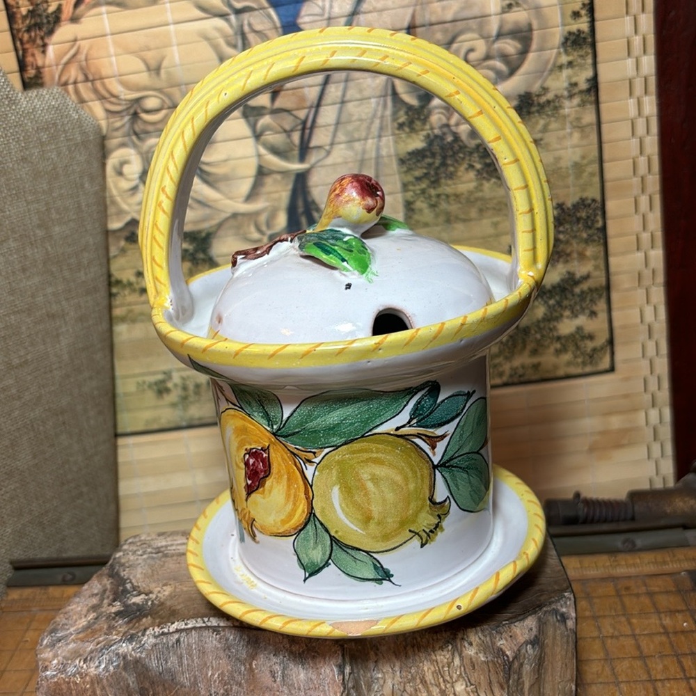 Fratelli Fanciullacci Jar Italy Fig Finial Jam Jelly Hand-Painted Ceramic 7”x5” - Picture 3 of 16